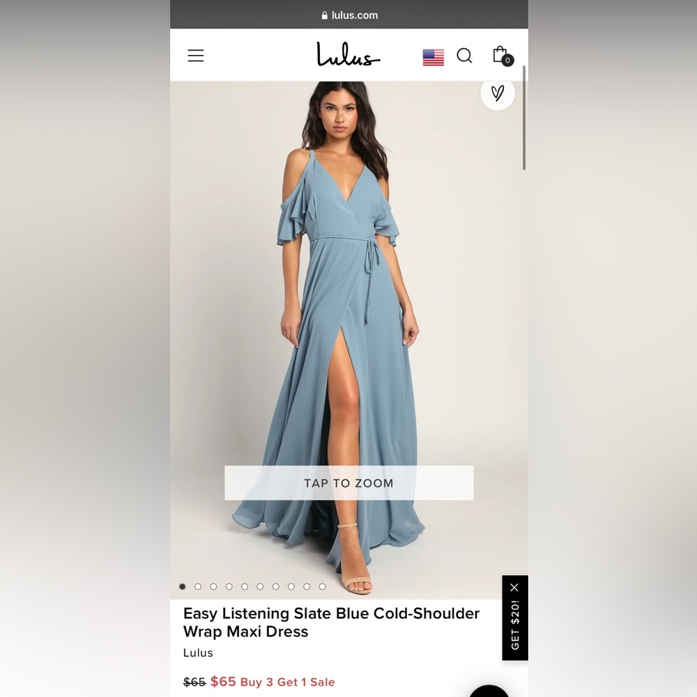 Like new - Lulu’s Easy Listening Slate Blue cold shoulder maxi wrap dress